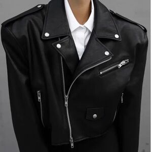 The Frankie Shop oversized cropped faux leather jacket